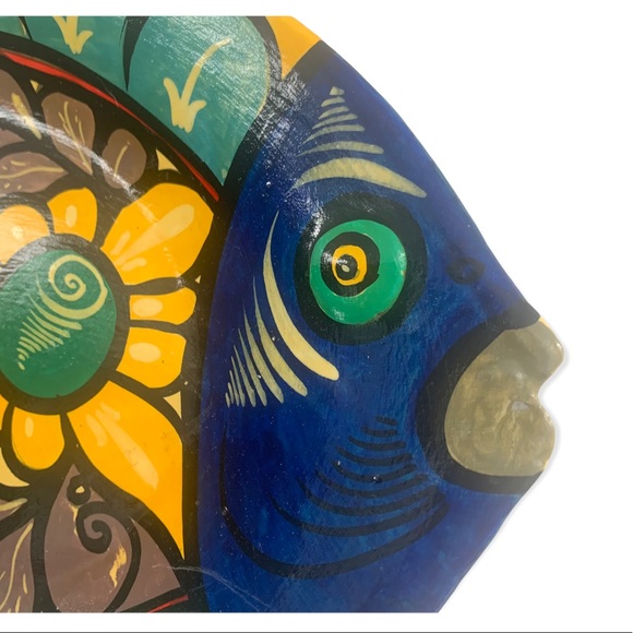 Mexican Pottery Fish Dish w/ Birds and Flowers Colorful & Hand-painted Ceramic - Picture 3 of 5